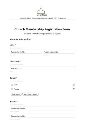 Free Church Membership Registration Form Template to Edit Online