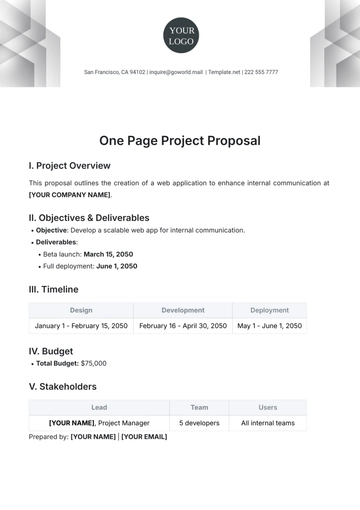 Free One Page Project Proposal Template to Edit Online