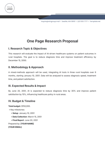 Free One Page Research Proposal Template to Edit Online
