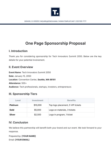 Free One Page Sponsorship Proposal Template to Edit Online