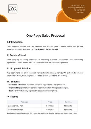 Free One Page Sales Proposal Template to Edit Online