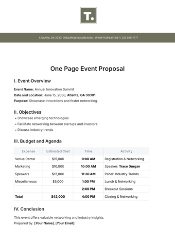 Free One Page Event Proposal Template to Edit Online