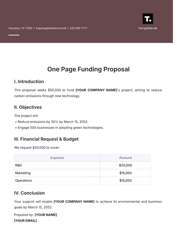 Free One Page Funding Proposal Template to Edit Online