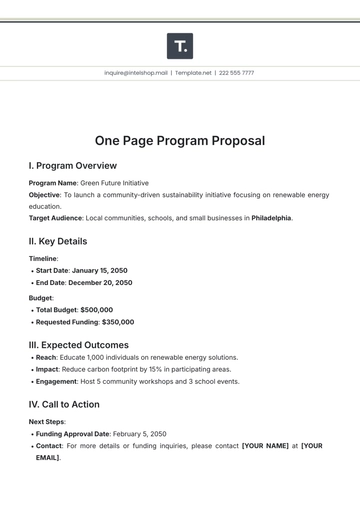 Free One Page Program Proposal Template to Edit Online