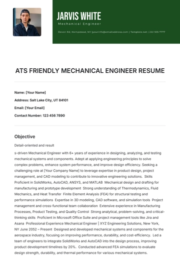 Free ATS Friendly Mechanical Engineer Resume Template to Edit Online