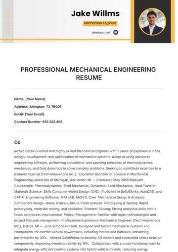 Free Professional Mechanical Engineering Resume Template to Edit Online