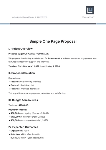 Free Simple One Page Proposal Template to Edit Online