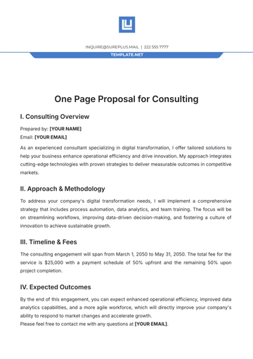 Free One Page Proposal for Consulting Template to Edit Online