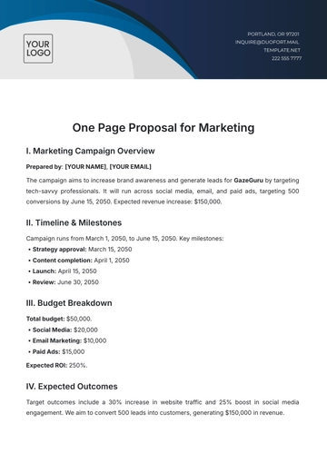 Free One Page Proposal for Marketing Template to Edit Online
