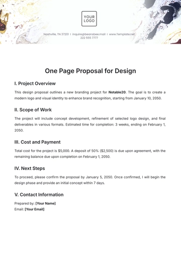 Free One Page Proposal for Design Template to Edit Online