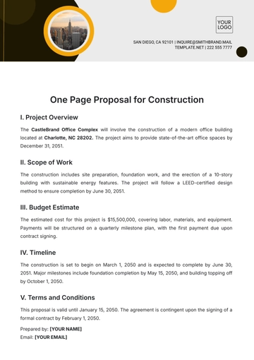 Free One Page Proposal for Construction Template to Edit Online