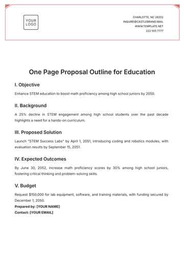 Free One Page Proposal Outline for Education Template to Edit Online