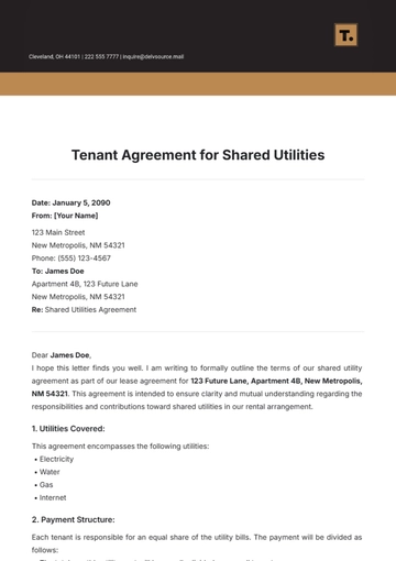 Free Tenant Agreement for Shared Utilities Template to Edit Online