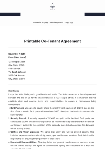 Free Printable Co-Tenant Agreement Template to Edit Online