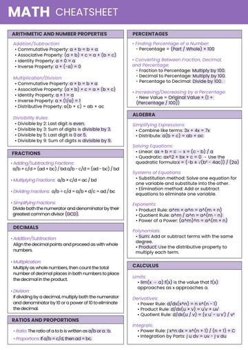 Free Math Cheatsheet Template to Edit Online
