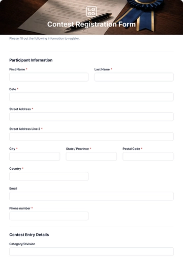 Free Contest Registration Form Template to Edit Online