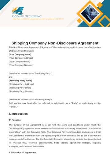 Free Shipping Company Non-Disclosure Agreement Template to Edit Online