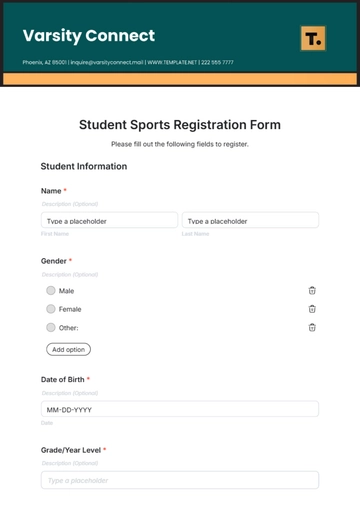 Free Student Sports Registration Form Template to Edit Online