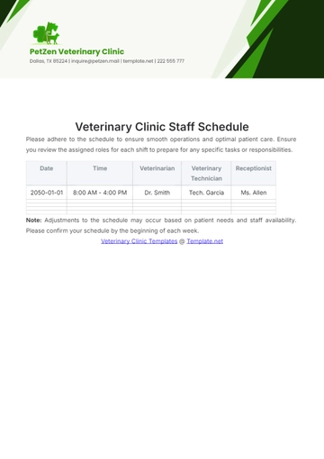 Free Veterinary Clinic Staff Schedule Template to Edit Online