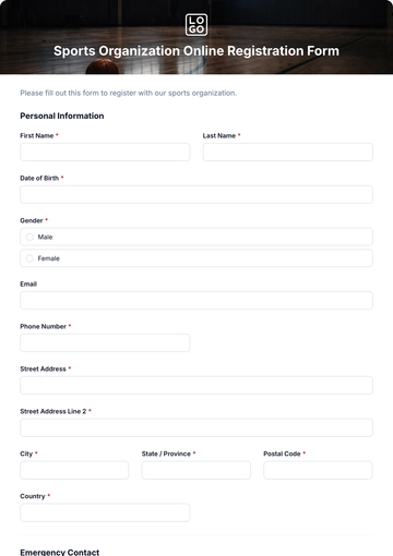 Free Sports Organization Online Registration Form Template to Edit Online