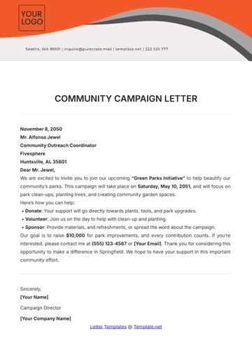 Free Community Campaign Letter Template to Edit Online
