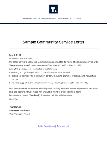 Free Sample Community Service Letter Template to Edit Online