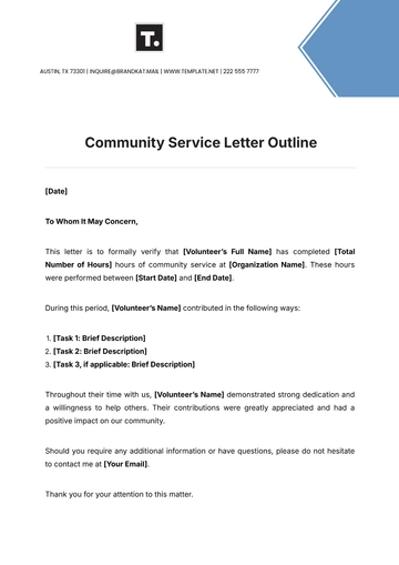 Free Community Service Letter Outline Template to Edit Online