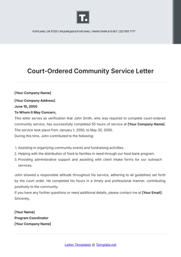Free Court-Ordered Community Service Letter Template to Edit Online