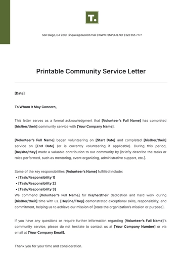 Free Printable Community Service Letter Template to Edit Online