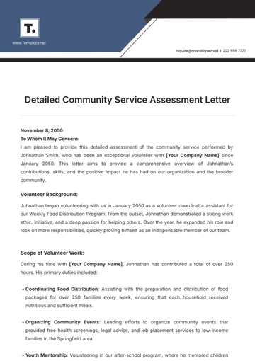 Free Detailed Community Service Assessment Letter Template to Edit Online