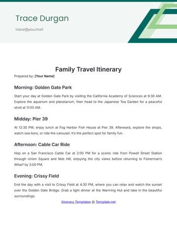 Free Family Travel Itinerary Template to Edit Online