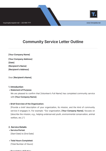 Free Community Service Letter Outline Template to Edit Online