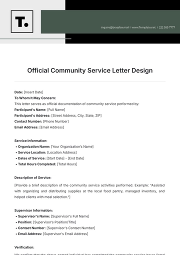 Free Official Community Service Letter Design Template to Edit Online