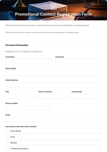 Free Promotional Contest Registration Form Template to Edit Online