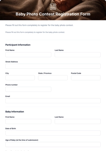 Free Baby Photo Contest Registration Form Template to Edit Online