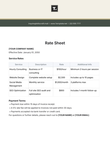 Free Rate Sheet Template to Edit Online