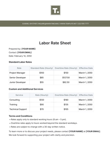 Free Labor Rate Sheet Template to Edit Online