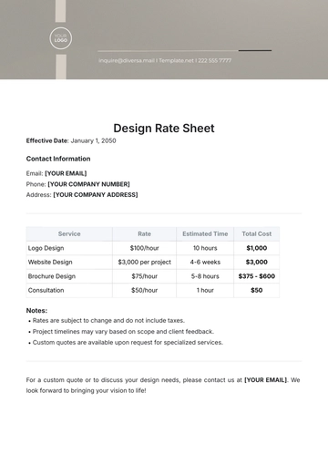 Free Design Rate Sheet Template to Edit Online