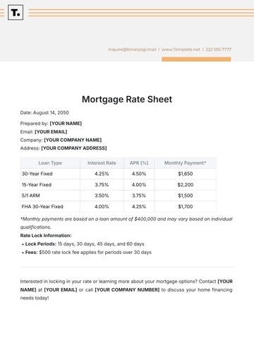 Free Mortgage Rate Sheet Template to Edit Online