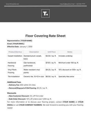 Free Floor Covering Rate Sheet Template to Edit Online