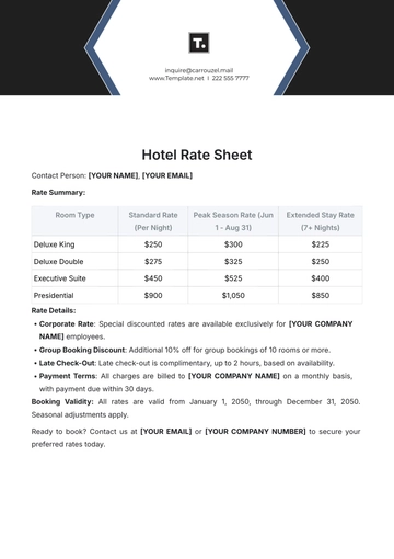 Free Hotel Rate Sheet Template to Edit Online