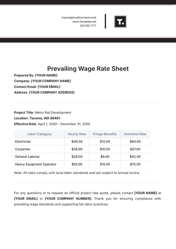 Free Prevailing Wage Rate Sheet Template to Edit Online