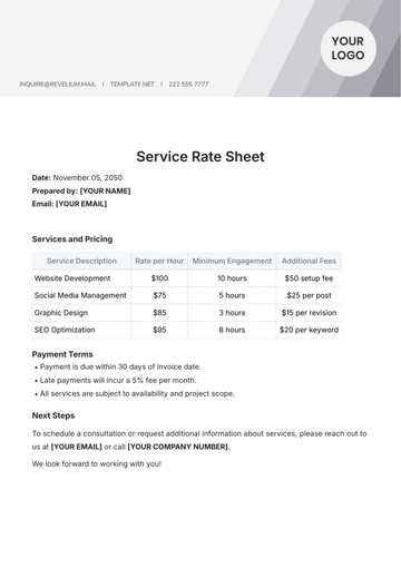 Free Service Rate Sheet Template to Edit Online