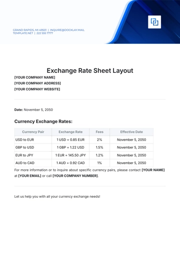 Free Exchange Rate Sheet Layout Template to Edit Online