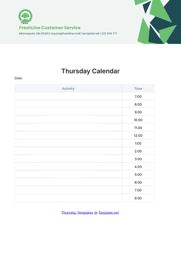 Free Thursday Calendar Template to Edit Online