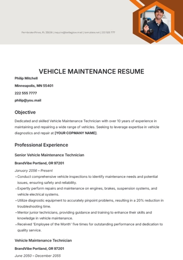 Free Vehicle Maintenance Resume Template to Edit Online