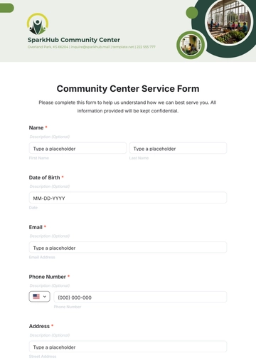 Free Community Center Service Form Template to Edit Online