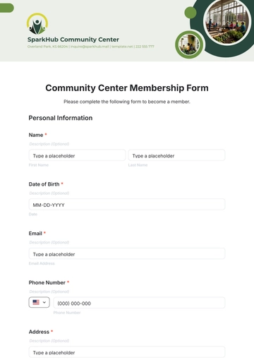 Free Community Center Membership Form Template to Edit Online