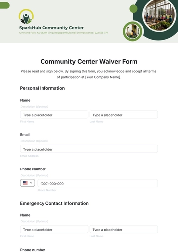 Free Community Center Waiver Form Template to Edit Online