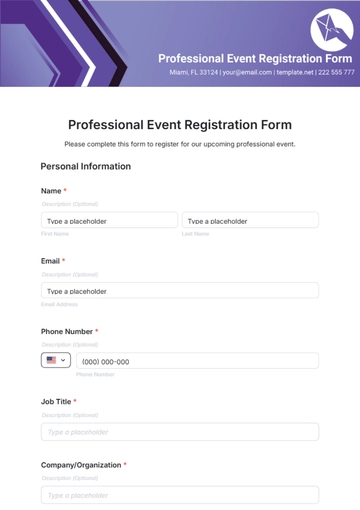 Free Professional Event Registration Form Template to Edit Online